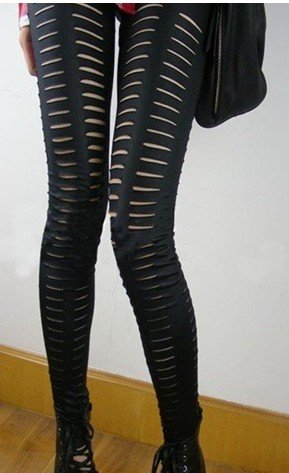 IRIS Knitting Free Shipping+5pcs/lot LG-197 Women Fashion Double Cut Off Metallic Leather Look Skinny Leggings/Pants
