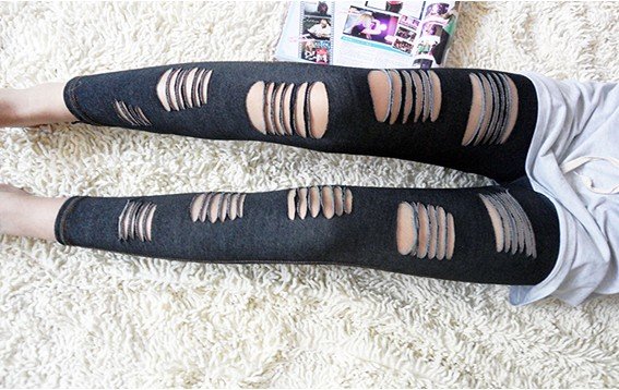 IRIS Knitting Free Shipping+5pcs/lot LG-205 Women Leggings Scale Broken Holes Sexy Punk Skinny  Pants Jeans Stockings