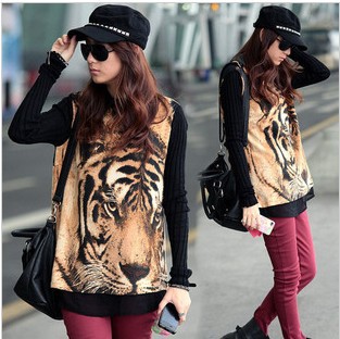 IRIS KNITTING FREE SHIPPING CO-185 Women Loose Tiger Knitwear Sweater Fast Delivery Best Quality