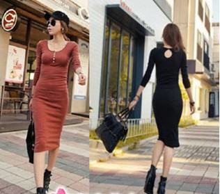 IRIS Knitting Free Shipping DR-051 Women's Casual Dress Long Sleeve Skinny Design Long T-shirts Gril Cotton Dresses