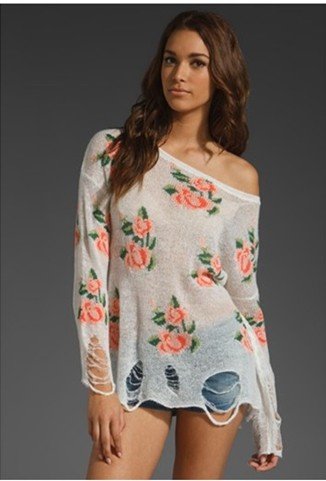 IRIS Knitting Free Shipping SW-018 Women's Wildfox Flower Hollow Out Rose Knitting Garment/Sweater Hoodies Tops
