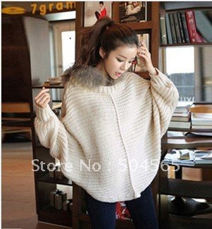 IRIS Knitting Free ShippingCO-149 Korean Women's Knitted Cloak Sweaters,Fashion Pullovers Batwing Sleeve Coat,Fur Winter Jackets