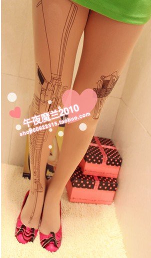 IRIS Knitting LG-007 Free Shipping,2012 New Women Tattoo Leggings,Fashion Gun Patten Silk Stockings/Tights,Lady  Pantynose