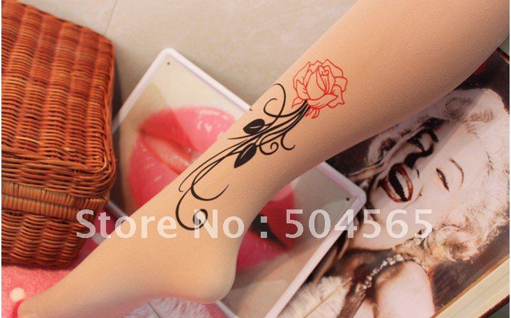 IRIS Knitting LG-043 Free Shipping,NEW Fashion Women Tattoo Leggings,Flowers Hand Printed Stockings/Tights,Ladies Pantyhose