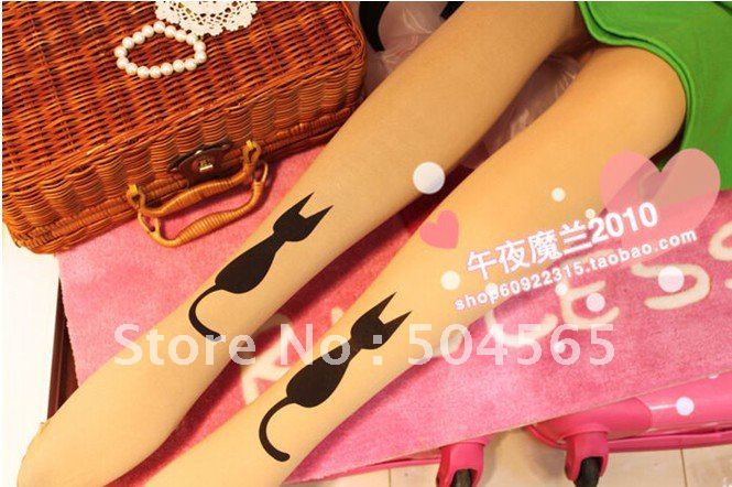 IRIS Knitting LG-046 Free Shipping,NEW Fashion Women Tattoo Leggings,Cute Cat Hand Printed Stockings/Tights,Ladies Pantyhose