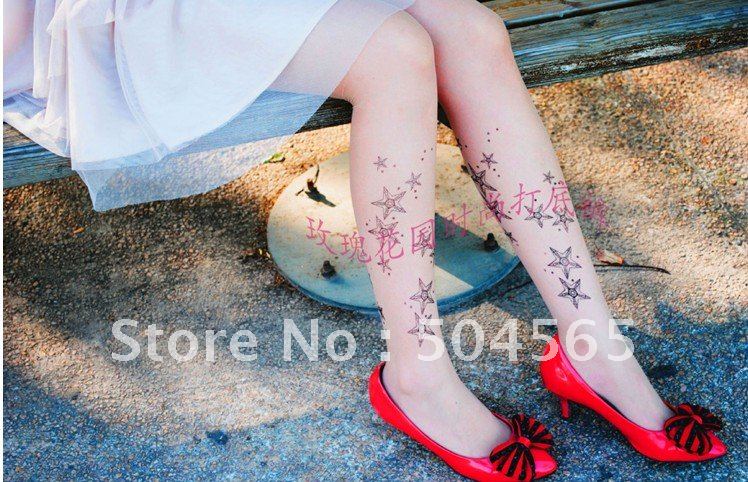 IRIS Knitting LG-074 Free Shipping+6pcs/lot,Fashion Women Tattoo Tights/Leggings,Stars Printed Stockings,Ladies Pantyhose