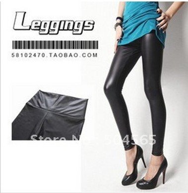 IRIS Knitting LG-108 Free Shipping Women PU Leather Black Shiny Leggings High-waist Stretch Material Pants Ladies Fashion Tights