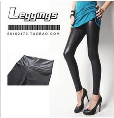 IRIS Knitting LG-108 Free Shipping Women PU Leather Black Shiny Leggings High-waist Stretch Material Pants Ladies Fashion Tights