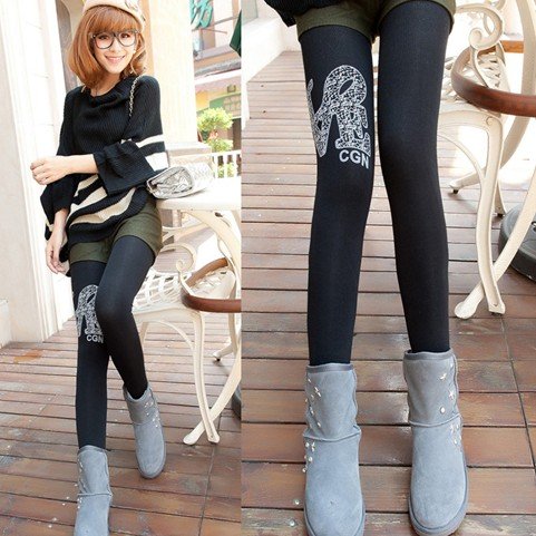 IRIS Knitting LG-296 Free Shipping Women's Double Thicken Leggings,Winter Warm Bootcut Printed Fleeces Pants/Tights Stockings
