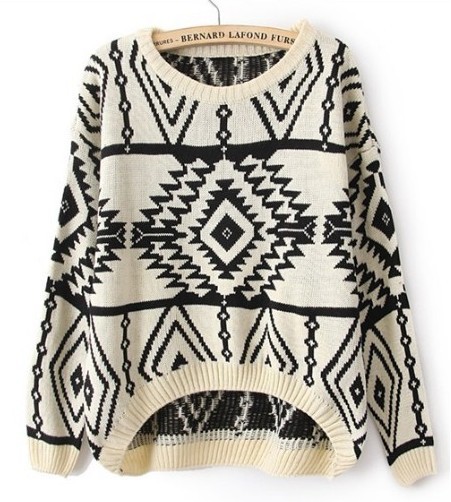 IRIS Knitting SW-066 Geometry Design Printed Knitted Sweaters Women Fashion Warm Loose Pullovers Casual Wear Free Shipping