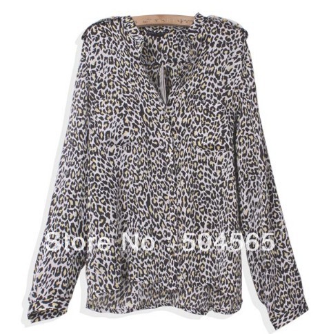 IRIS Knitting TS-054 Free Shipping,Women Chiffon Leopard Shirts,Fashion Europe Style Famous Brand Shirt,Lady Cool Blouses