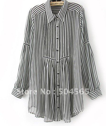 IRIS Knitting TS-060 Free Shipping,Women Chiffon Vintage Striped Shirts,Fashion Europe Famous Brand Shirt,Lady Blouses