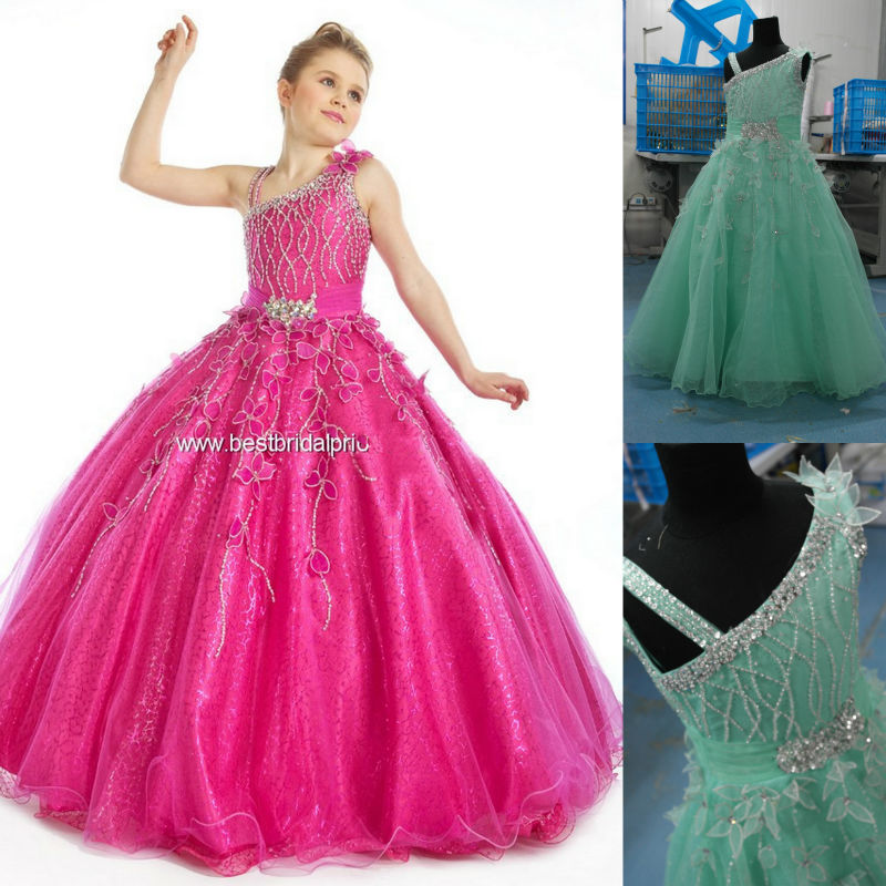 irregular mint fuchsia ball gown floor length embroidery pattern long flower beaded pageant dresses for girls little girl dress