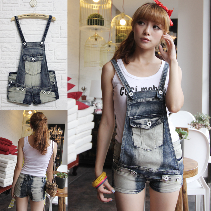 Irregular sexy two ways denim suspenders shorts wholesale