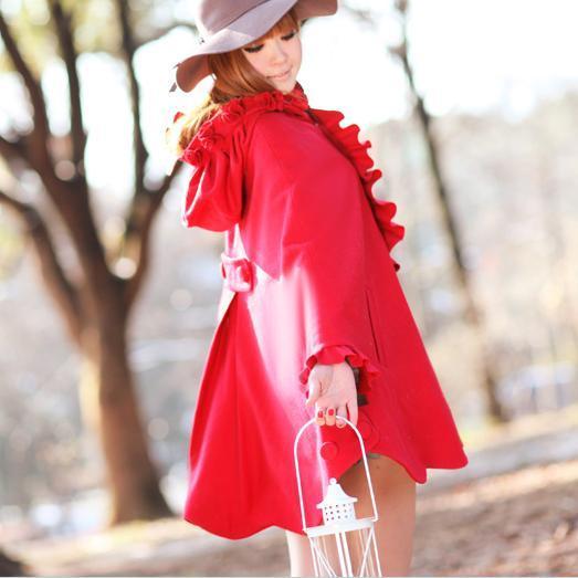 Is red luxury flower large cloak 3356 wool coat trench