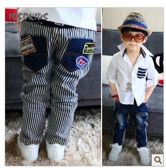 ISSOKIDS kids AB surface denim striped cloth embroidered patch style jeans 4pcs/lot