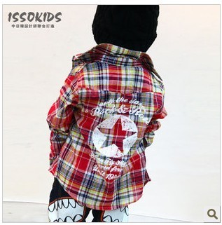 ISSOKIDS skirt (4pcs/1lot) children/kids shirt boys five-star printing red plaid shirt 1217- 3