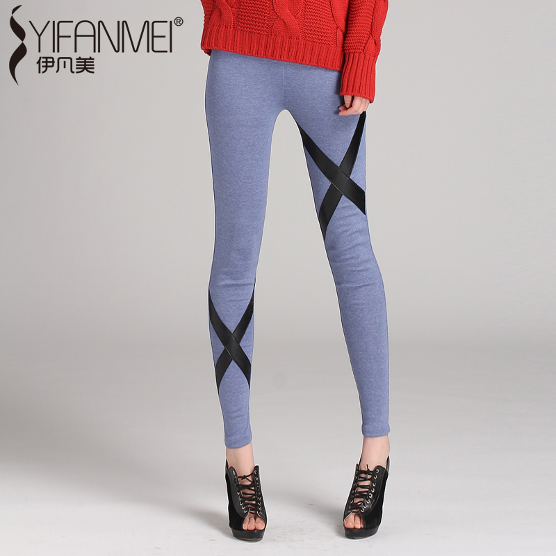 Ivanovo 2013 spring plus size legging women's patchwork leather pants long trousers  tights women