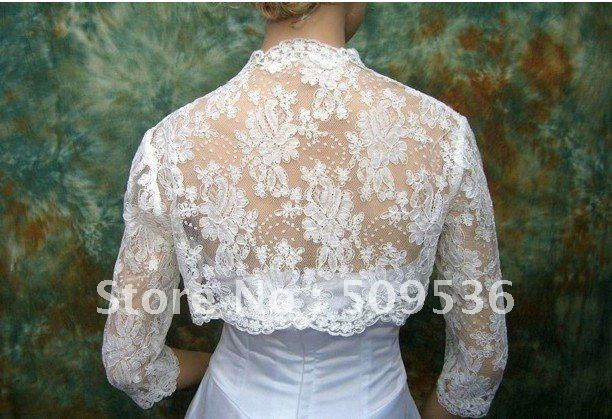 Ivory 3/4 sleeve alencon lace bolero jacket  Size:Small,Medium,Large,X-Large