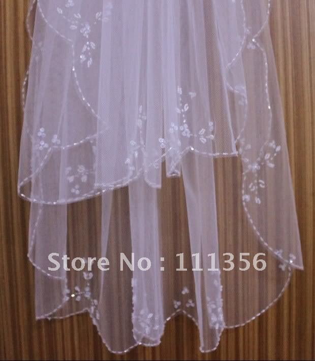 Ivory  Beaded Edge pearl sequins  Bridal Wedding Veil with comb