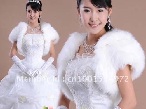 Ivory/Black Faux Fur Jacket Wedding Shawl Bride Bridal Warm Wraps