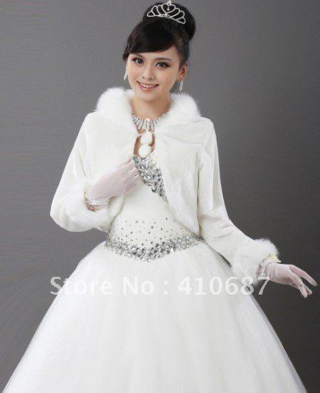 ivory cotton-padded jacket plush long sleeve wedding wrap