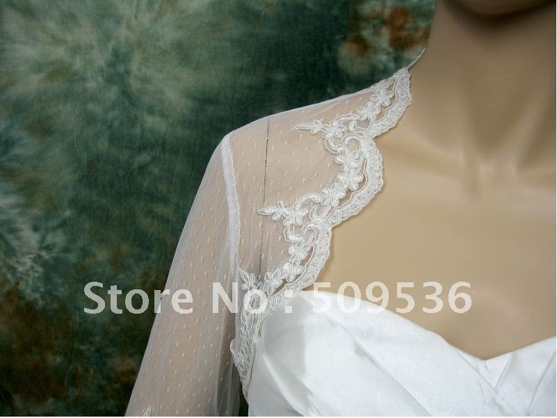 Ivory elbow length sleeve dot lace bolero jacket   Main Size:Small,Medium,Large,X-Large