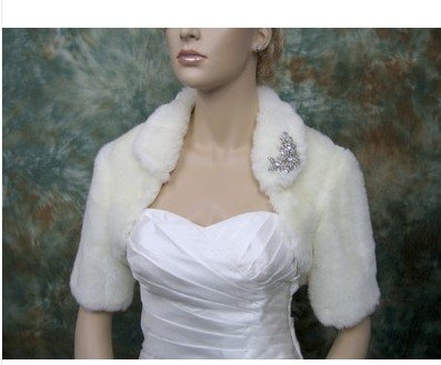 Ivory elbow length sleeve faux fur bolero jacket FB005_Ivory