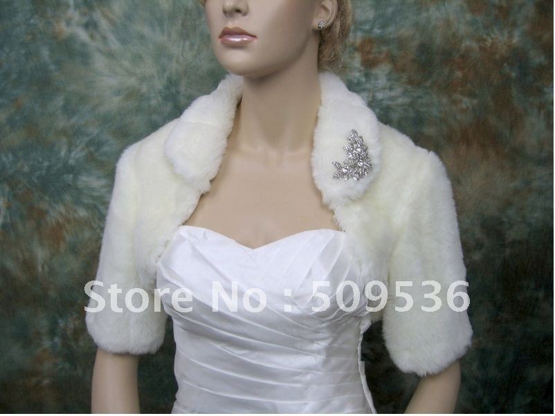 Ivory elbow length sleeve faux fur bolero jacket   size: Large,X-Large