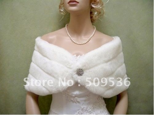 Ivory faux fur bridal wrap shawl FW002_Ivory large