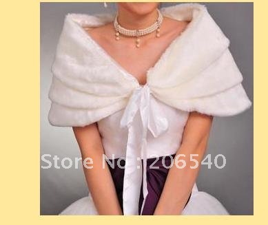 Ivory Faux Fur Stole Wrap Shrug Bolero Coat Bride shawl #04