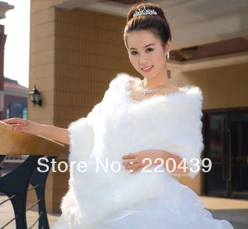 Ivory Faux Fur Wedding Prom Bride Shawl Wrap Shrug Jacket