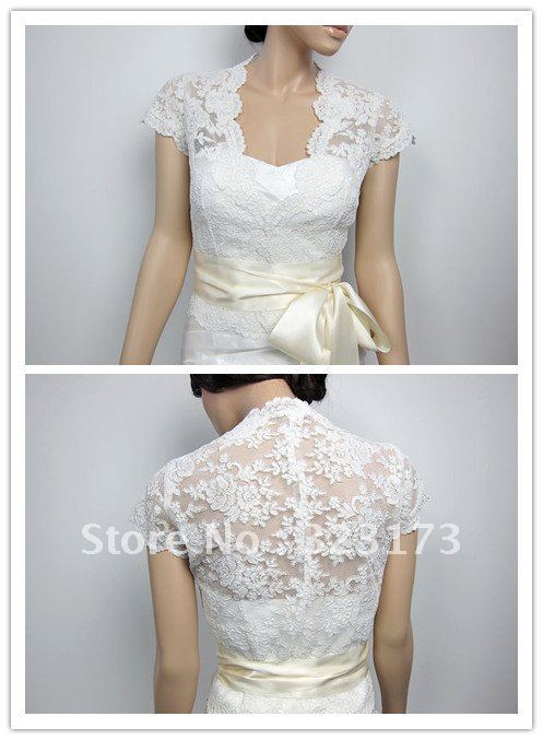 Ivory Front Open Alencon Cap Sleeves Lace Bolero Jacket Bridal Bolero Wedding Jacket Bridal Shrug