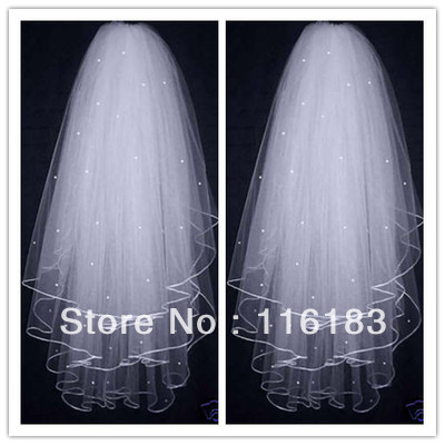 Ivory HOT !  Free Shipping 3 Layers  Wedding Bridal Dress Tiara Beads Veil Scarf/Shawl With Comb