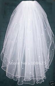 Ivory or White Beads Wedding Bridal Veil With Comb BV030
