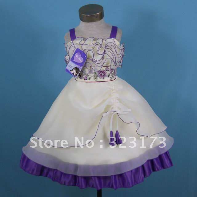 Ivory Purple  Ankle Length Ball Gown Real Sample Flower Girl Dress