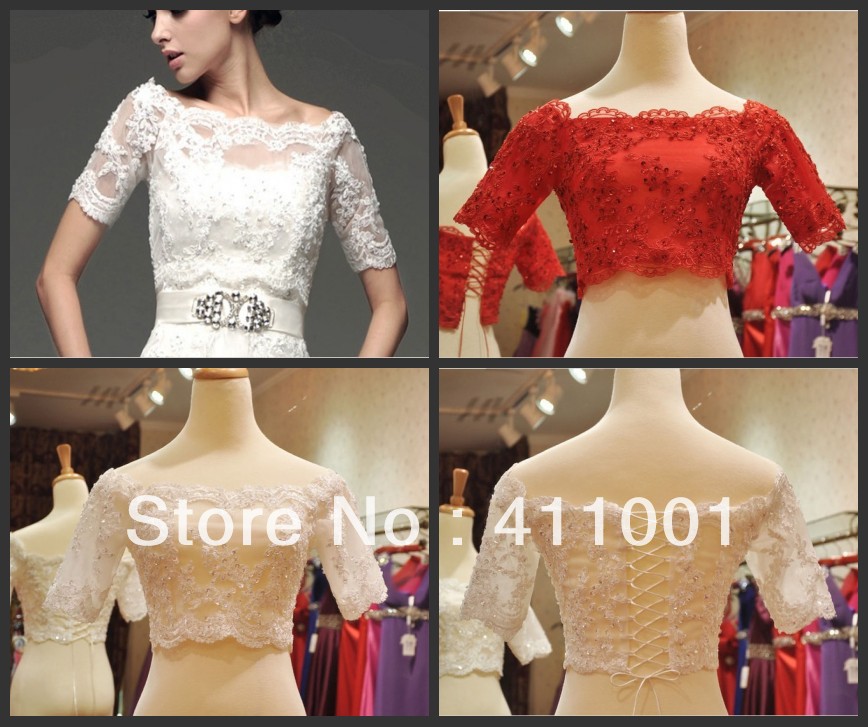 Ivory Top Lace Appliqued Sleeves Dress Bolero Winter Warm Coat Bridal Wraps Wedding Dress Jacket  XS S M L XL XXL