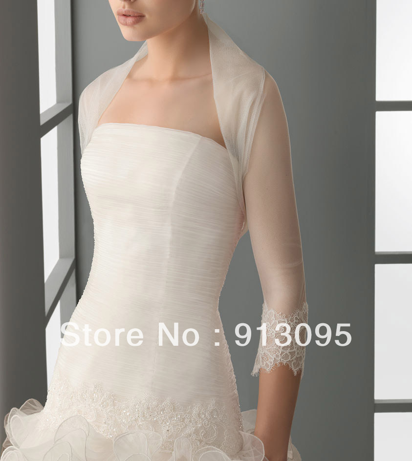 Ivory/white Soft tulle long sleeves bridal bolero wedding accessories size free MJ0010 Fast DELIVERY!