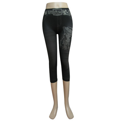 iZone LANGSHA print legging female summer faux denim capris w0916-4