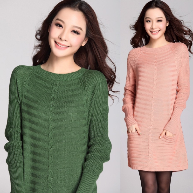 j) jiang) 2012 winter new arrival medium-long o-neck sweater long-sleeve thick sweater dress loose sweater outerwear female