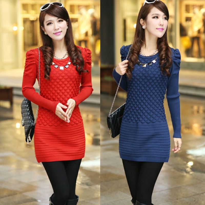j) jiang) Winter women's slim medium-long o-neck basic sweater thickening sweater female long-sleeve paillette sweater