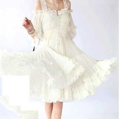 J153 women one piece dress white chiffon lace lolita