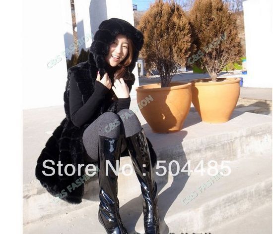 [J709] Fashion 2013 New Fashion women's hidden button long sleeve clothing/faux rabbit fur rabbit fur wool overcoat fur coat