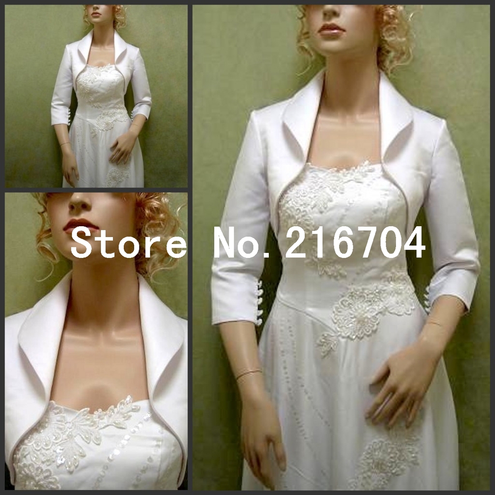 JAC008 Fashionable White Sleeves With Buttons Lapel Bridal Jacket Coat