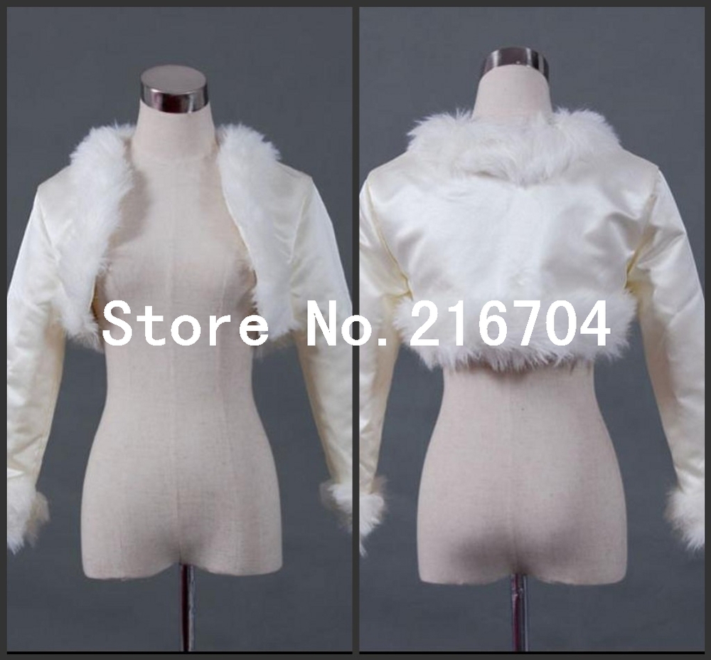 JAC017 Newest Warm Winter Long Sleeves Fur Edge Bridal Wedding Jacket