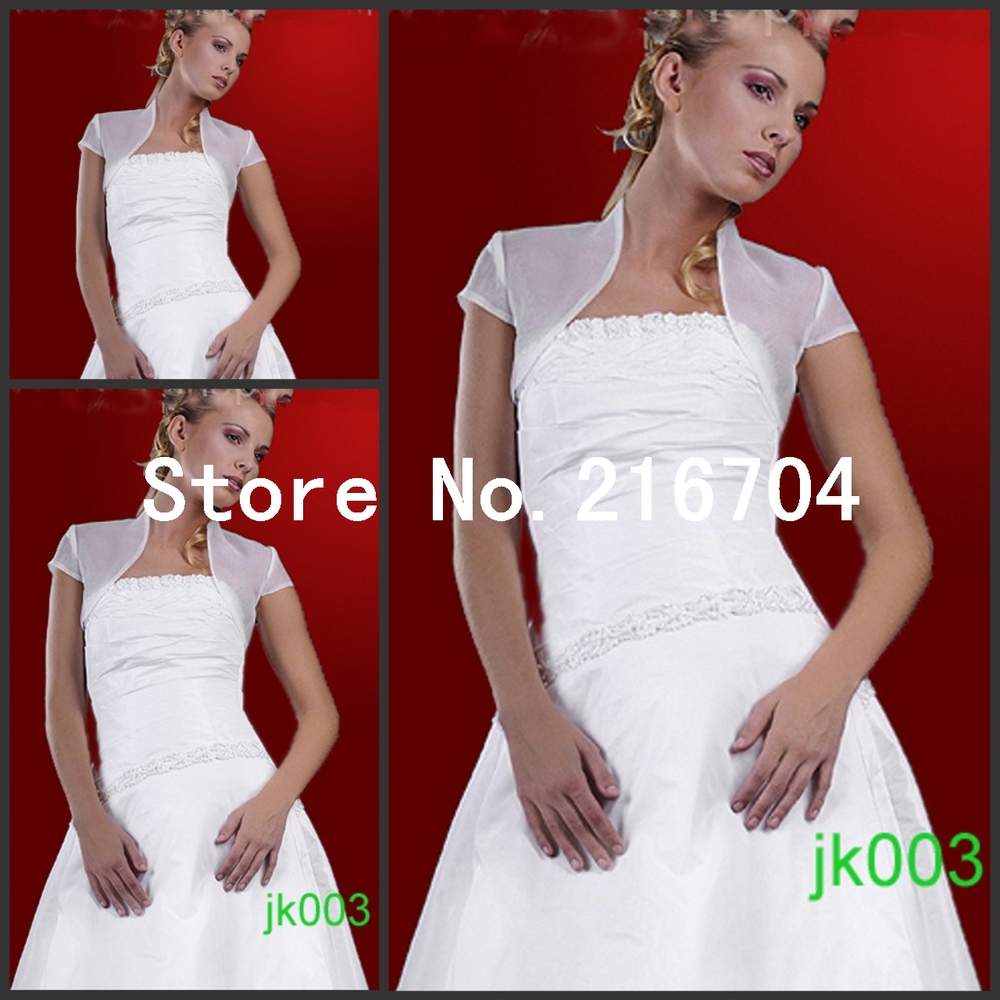 JAC020 Simple Design White Cap Sleeves Short Tulle Bridal Jacket