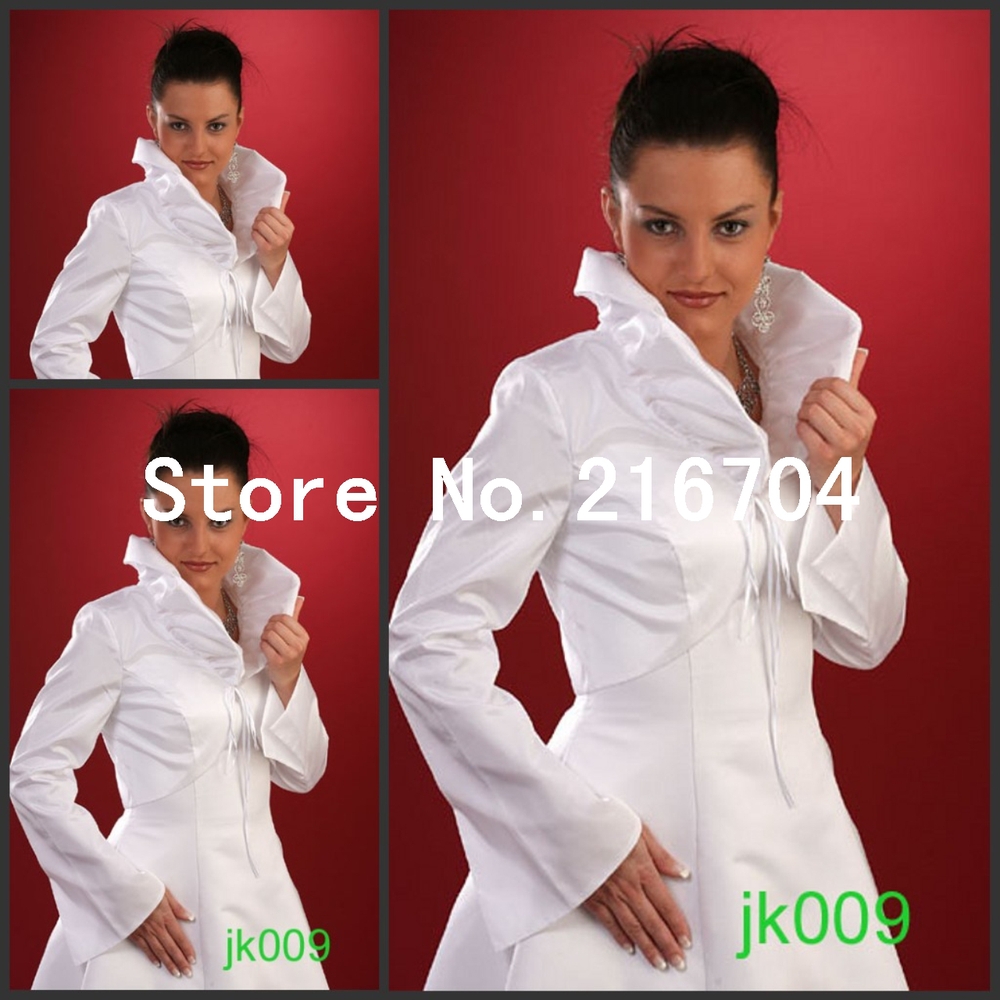 JAC024 Wonderful Ruffles Long Sleeves High Collar White Bridal Jacket