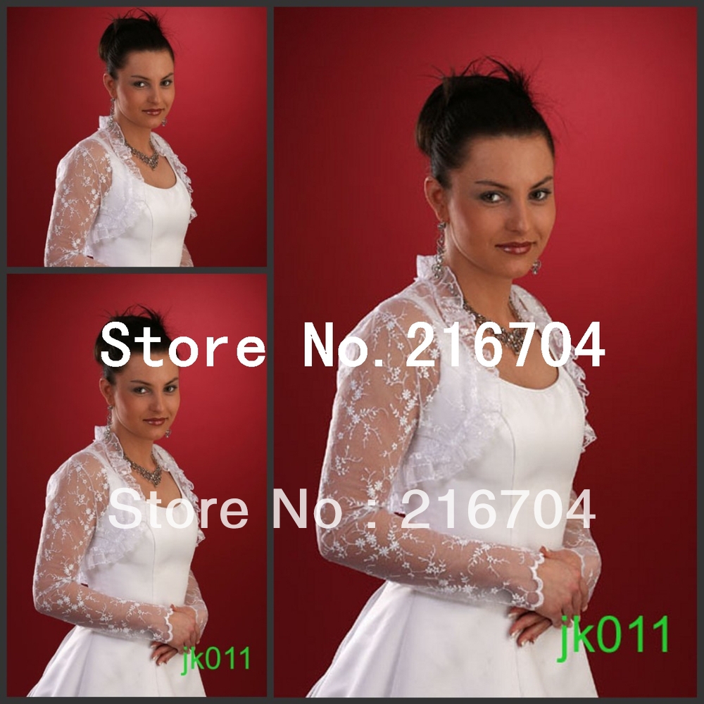JAC026 Fashion White Lace Long Sleeves Bridal Jacket With Low Price