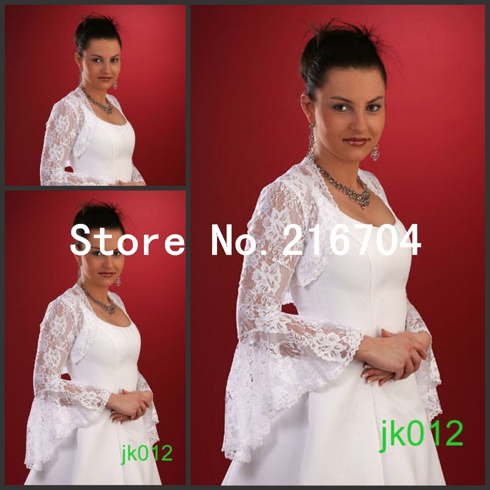 JAC027 100% Guarantee White Long Flare Sleeves Mini Lace Bridal Jacket