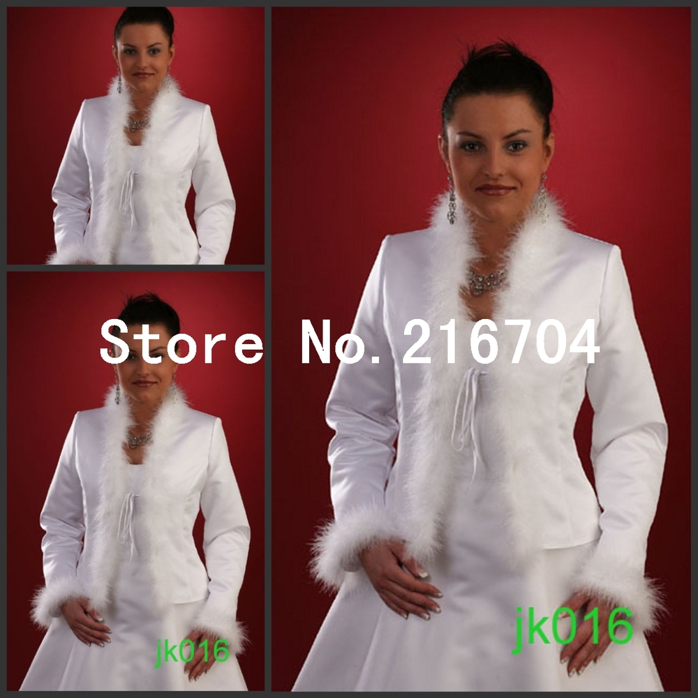 JAC031 Vintage White Long Sleeves Faux Fur String Bridal Wedding Jacket For Winter